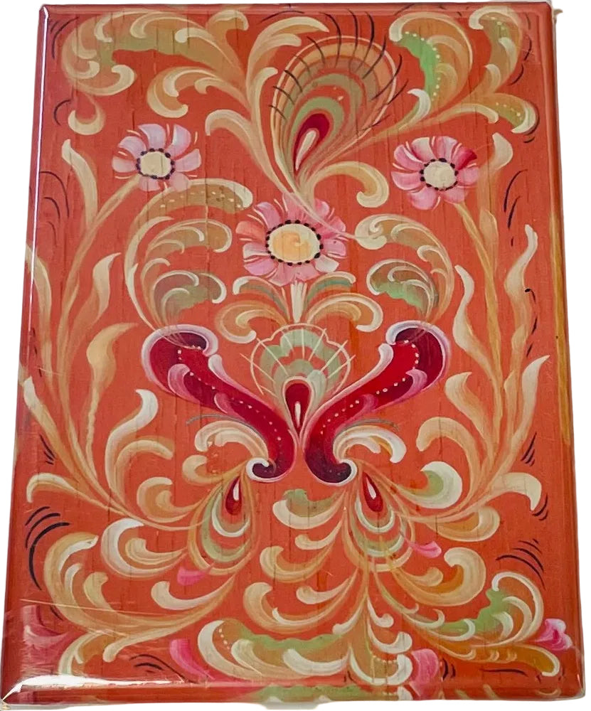 Rectangle Magnet, Pink Rosemaling