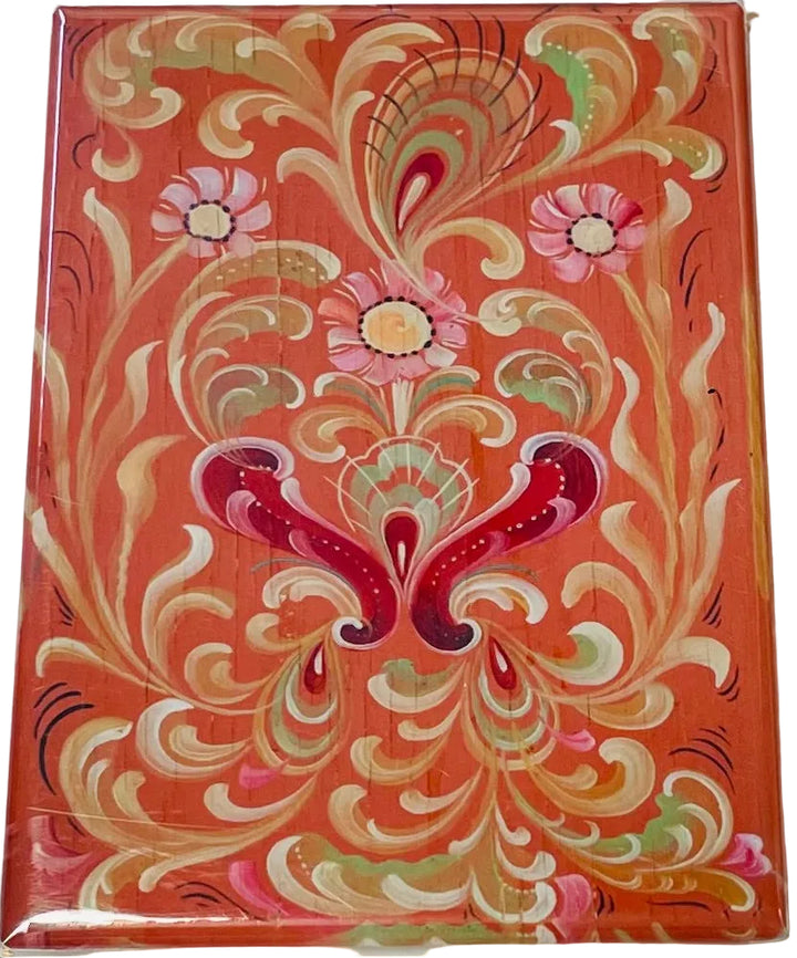 Rectangle Magnet, Pink Rosemaling