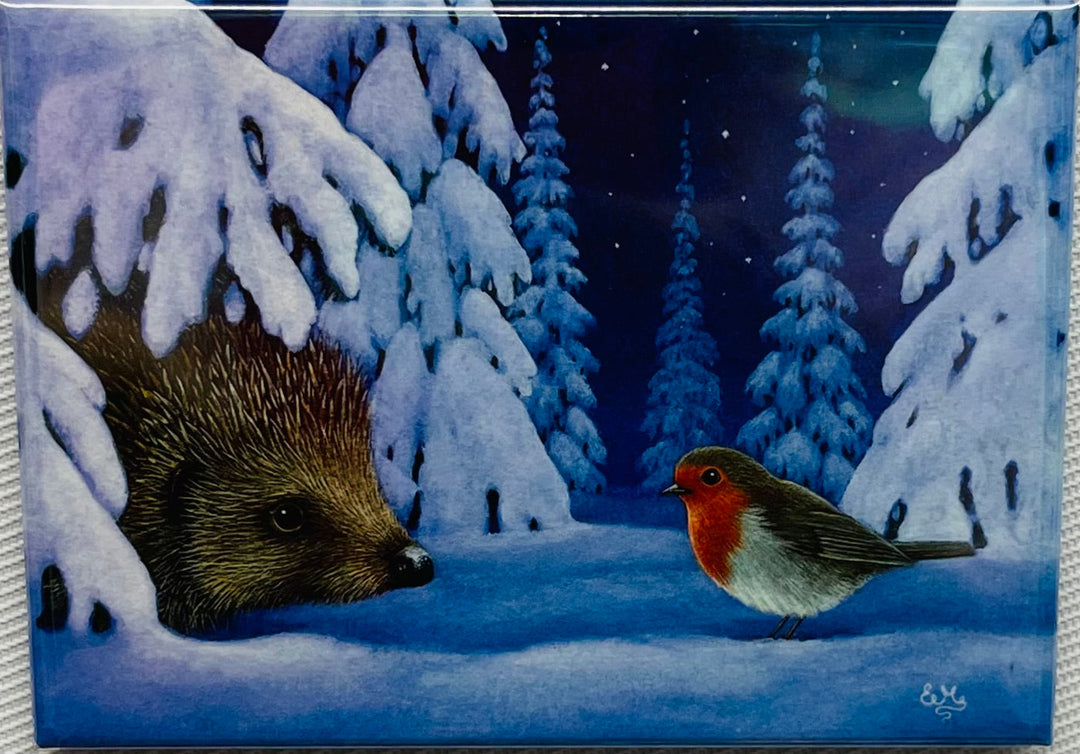 Rectangle Magnet, Eva Melhuish Winter Bird & Hedgehog