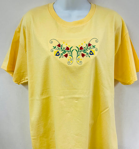 Folk Art Tulips on Yellow T-shirt