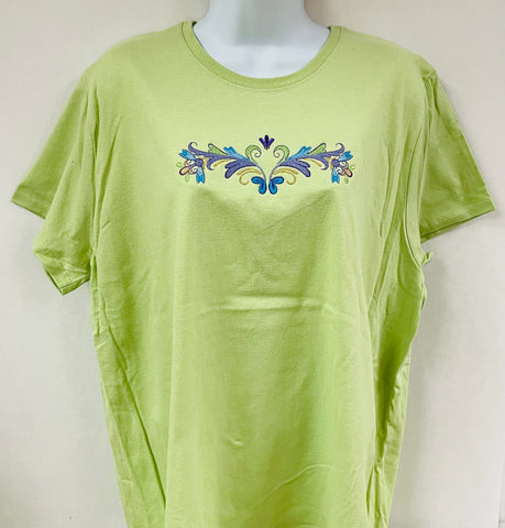 Folk Art Heart on Pistachio Green Ladies T-shirt