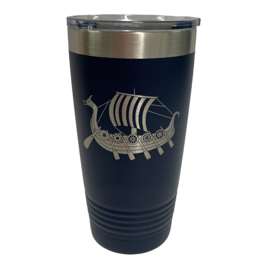 Viking Ship on Navy 20 oz Stainless Steel hot/cold Cup