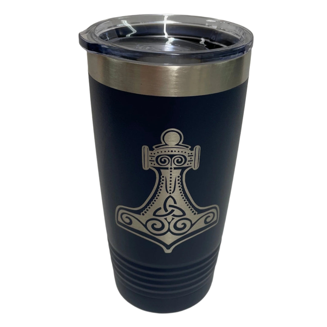 Thor's hammer on Navy 20 oz Stainless Steel hot/cold Cup