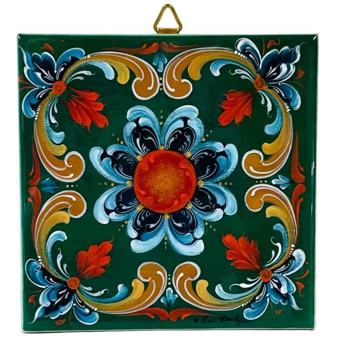 6" Ceramic Tile, Lise Lorentzen Rosemaling