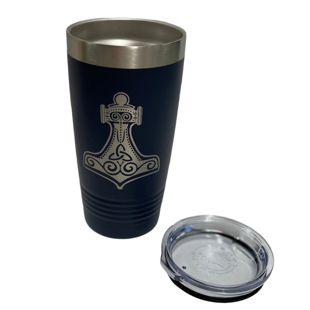 Thor's hammer on Navy 20 oz Stainless Steel hot/cold Cup