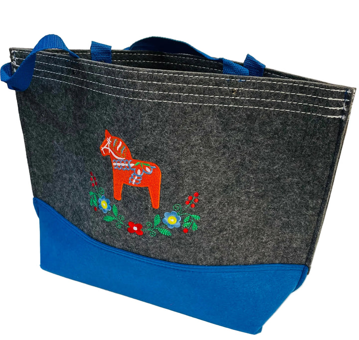 Tote Bag - Grey with Dala Horse & Flowers