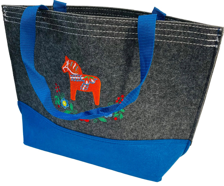 Tote Bag - Grey with Dala Horse & Flowers