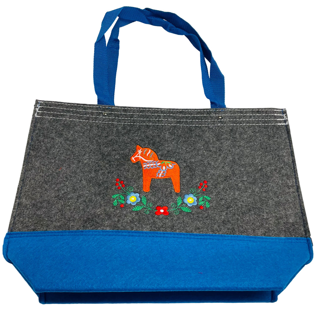 Tote Bag - Grey with Dala Horse & Flowers