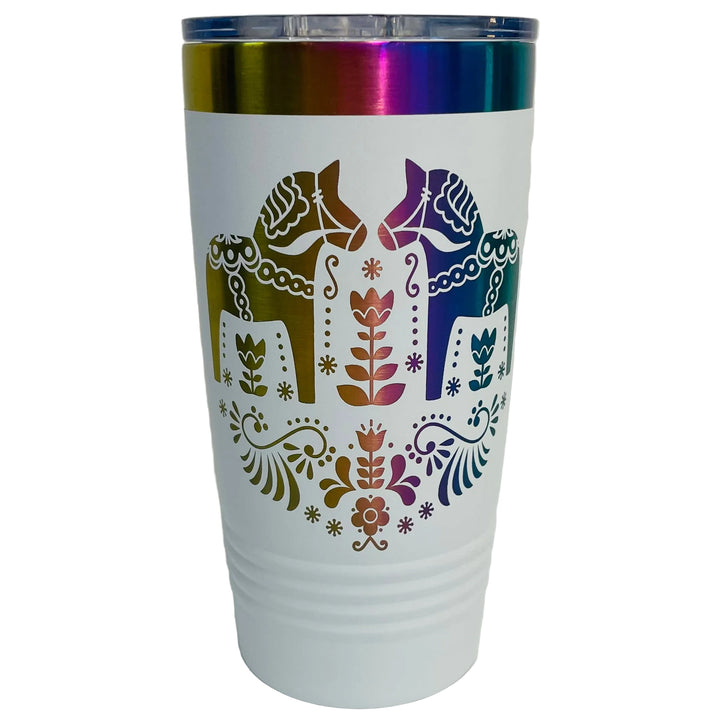 Dala Horses on White Rainbow/Prizm 20 oz Stainless Steel hot/cold Cup