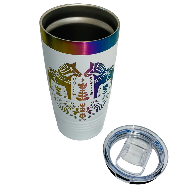Dala Horses on White Rainbow/Prizm 20 oz Stainless Steel hot/cold Cup