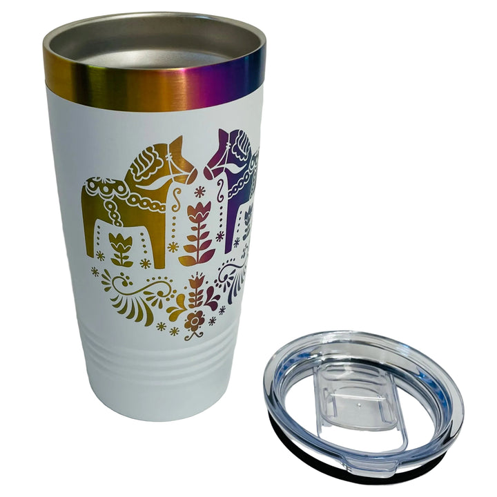 Dala Horses on White Rainbow/Prizm 20 oz Stainless Steel hot/cold Cup