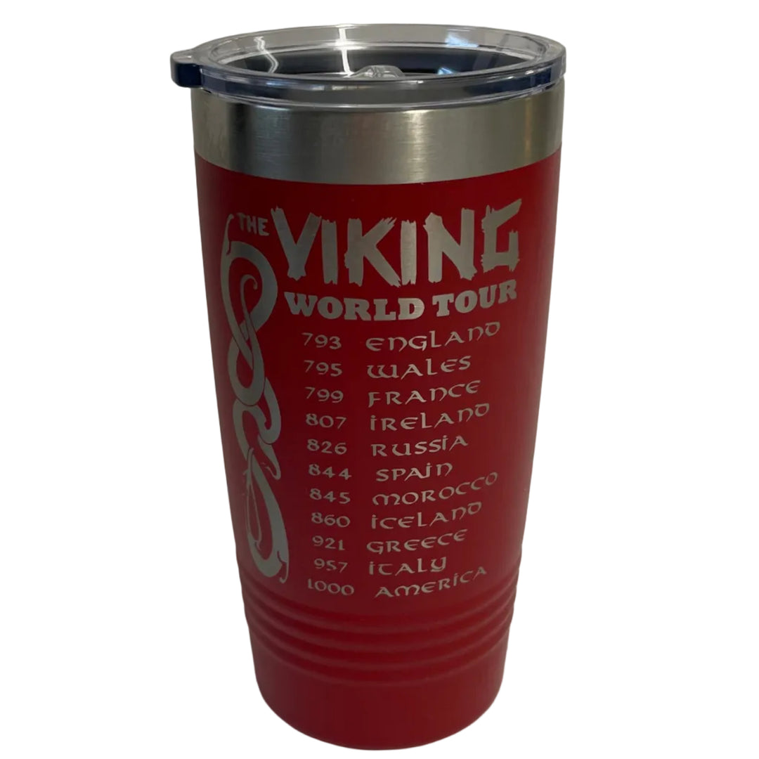 Viking World Tour on Red 20 oz Stainless Steel hot/cold Cup
