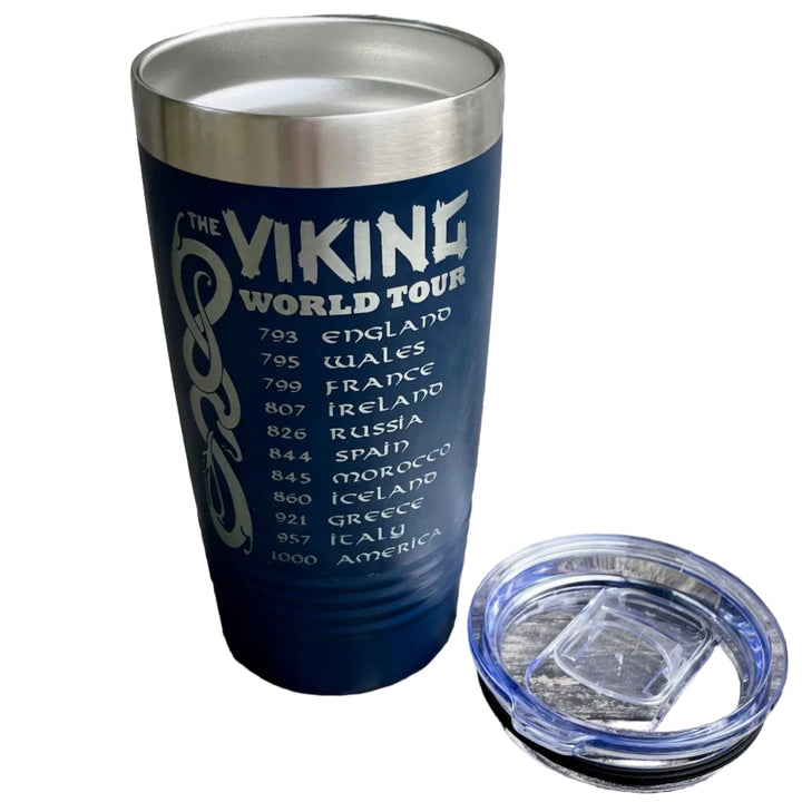 Viking World Tour on Navy Blue 20 oz Stainless Steel hot/cold Cup