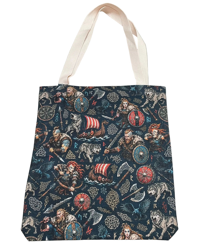 Linen look Tote bag Viking Man, Woman & Ships