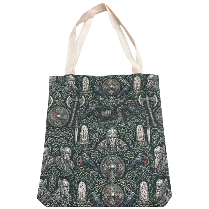 Linen Look Tote Bag Vikings Shields Axes Rune stones