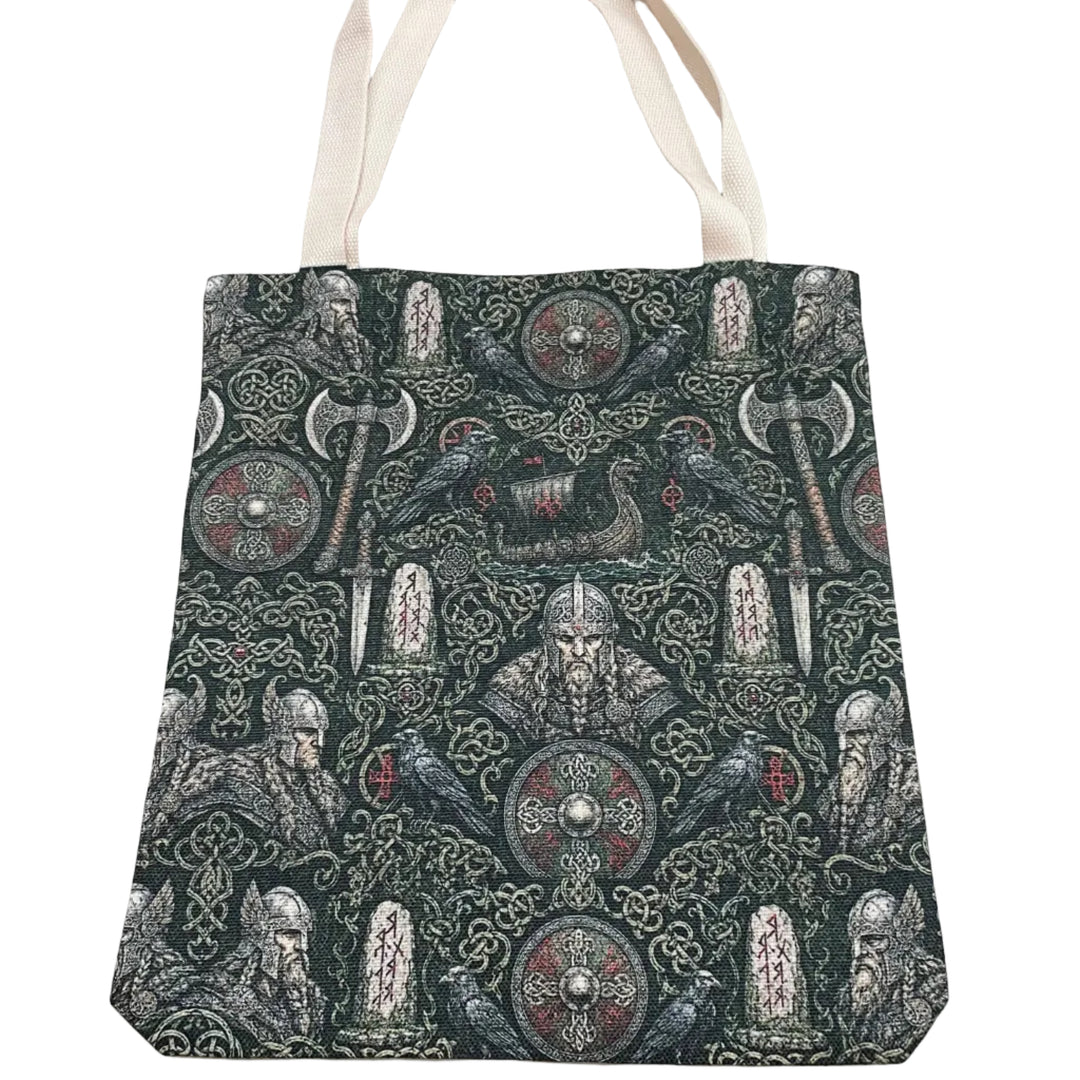 Linen Look Tote Bag Vikings Shields Axes Rune stones