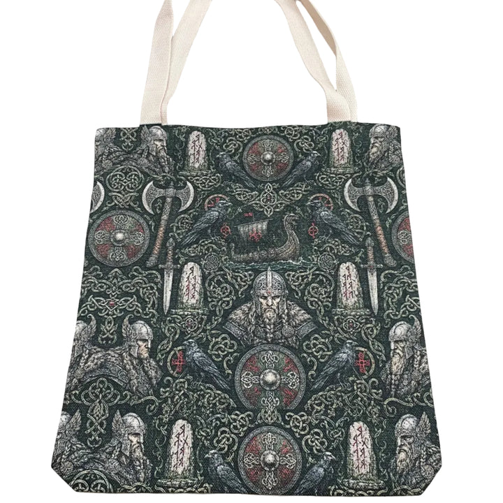 Linen Look Tote Bag Vikings Shields Axes Rune stones
