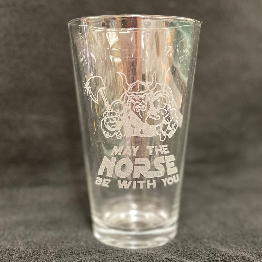 Etched 16oz pint glass - May the Norse be with you