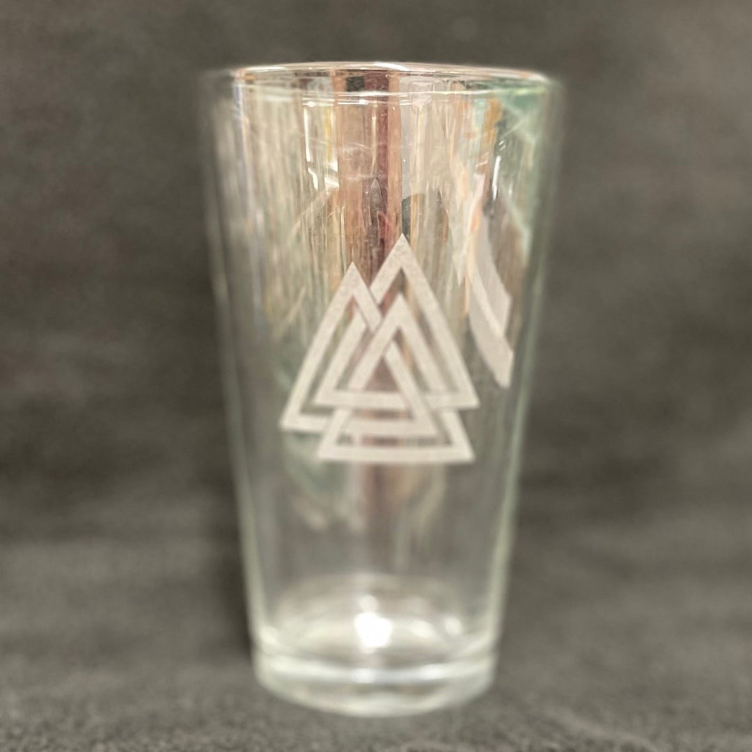 Etched 16oz pint glass - Valknut Viking Warrior symbol