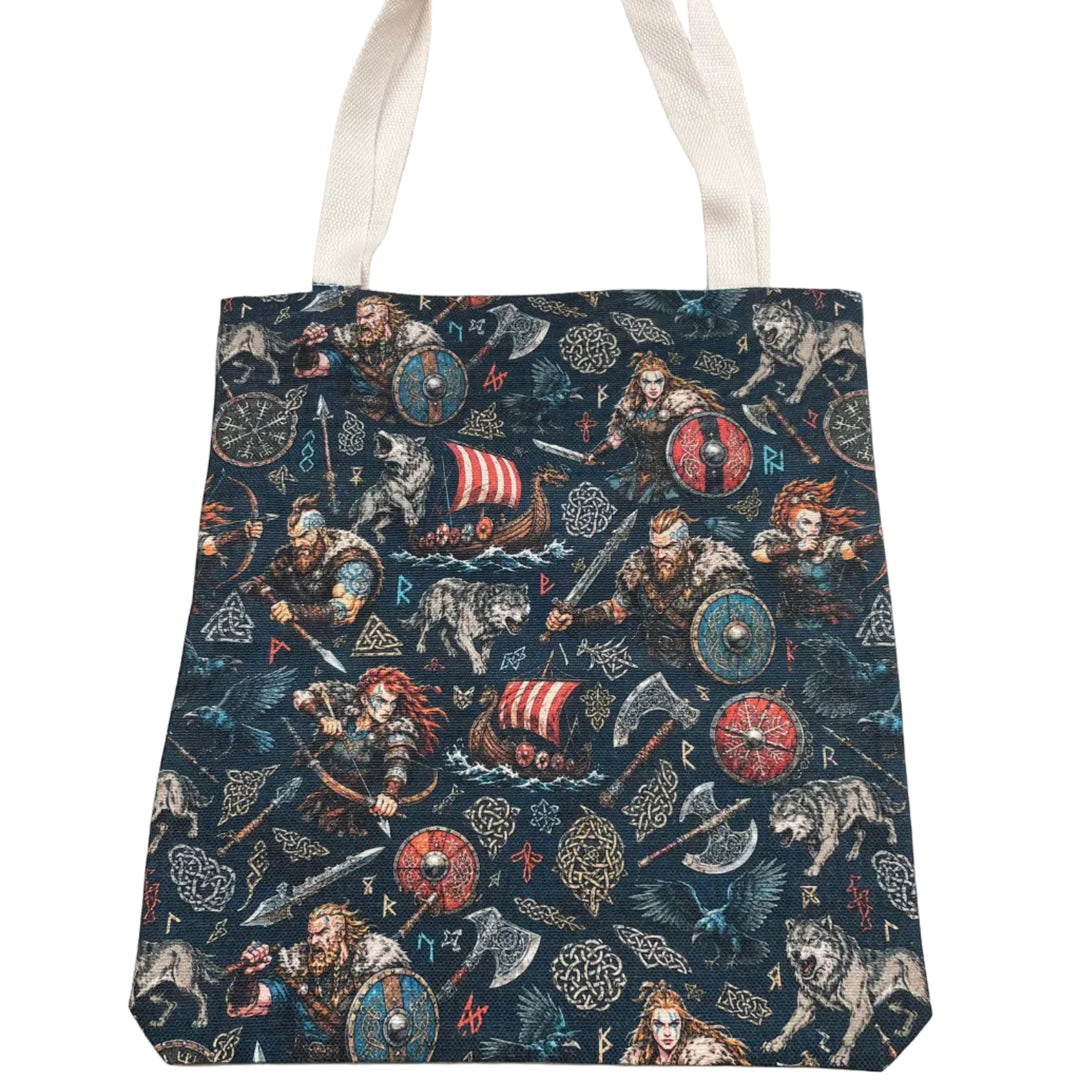 Linen look Tote bag Viking Man, Woman & Ships