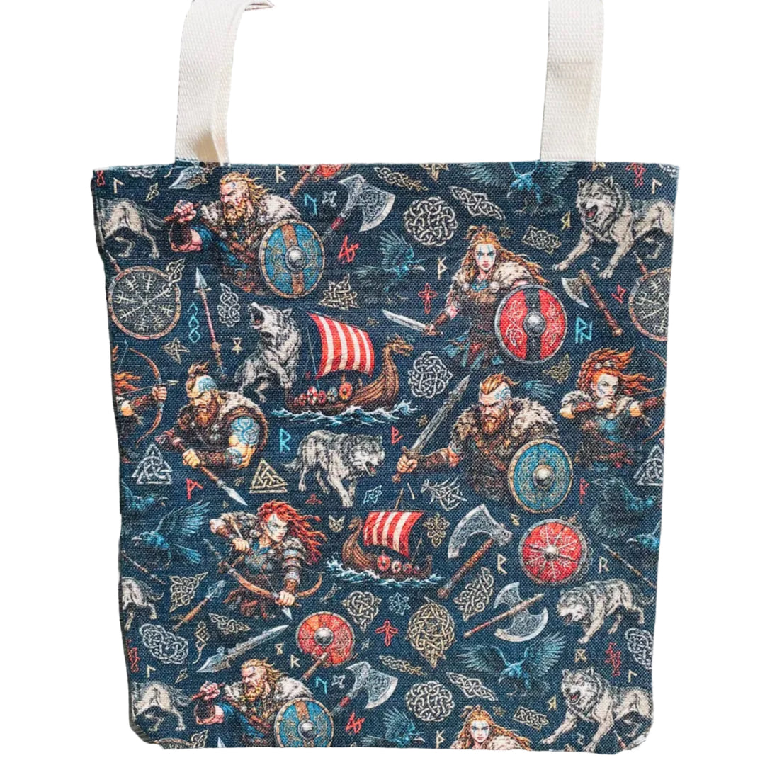 Linen look Tote bag Viking Man, Woman & Ships