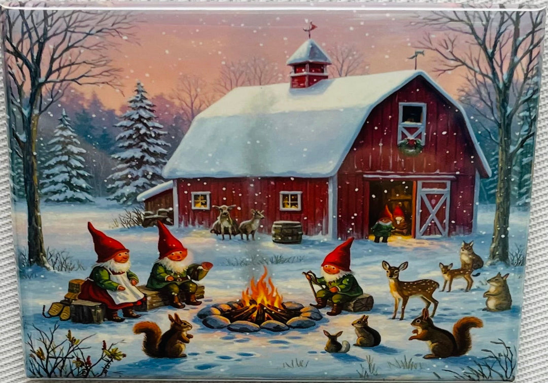 Rectangle Magnet, Gnomes by the fireplace