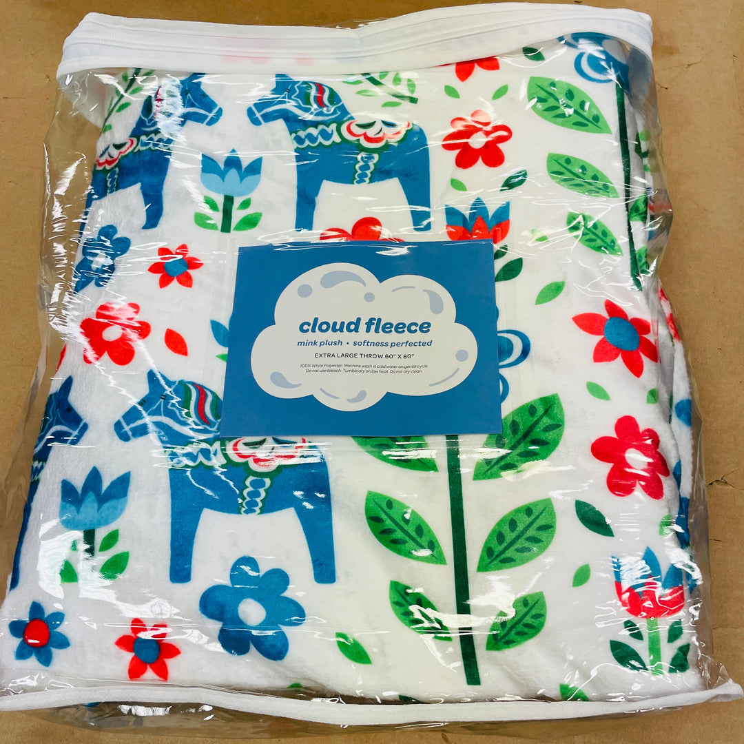 Cloud Fleece Minky Blanket 60"x80" - Blue Dala horse