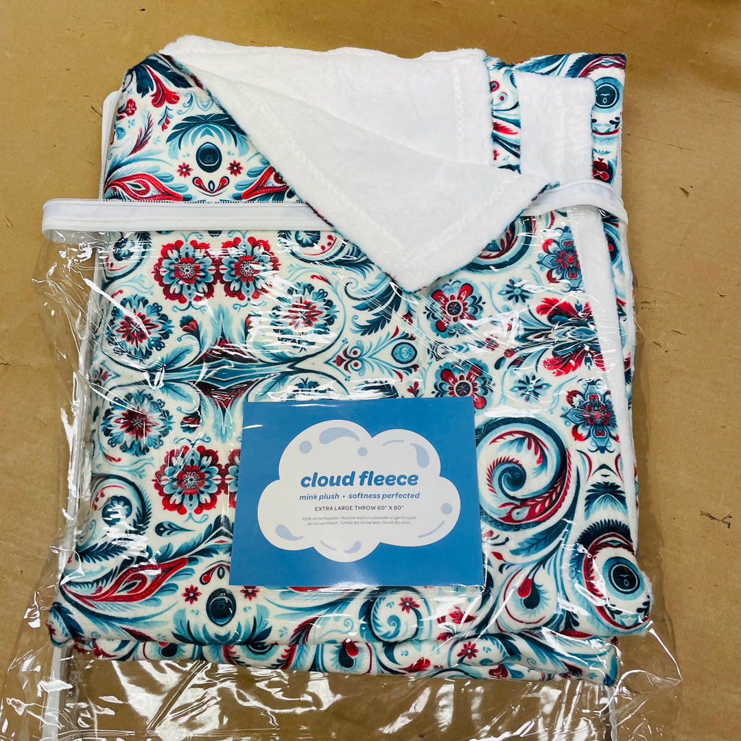 Cloud Fleece Minky Baby Blanket 60"x80" - Rosemaling Swirls
