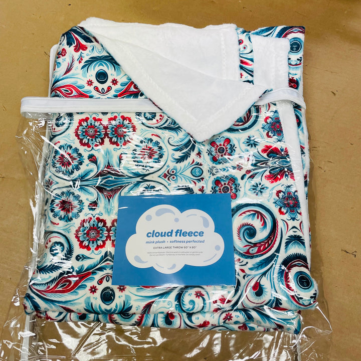 Cloud Fleece Minky Baby Blanket 60"x80" - Rosemaling Swirls