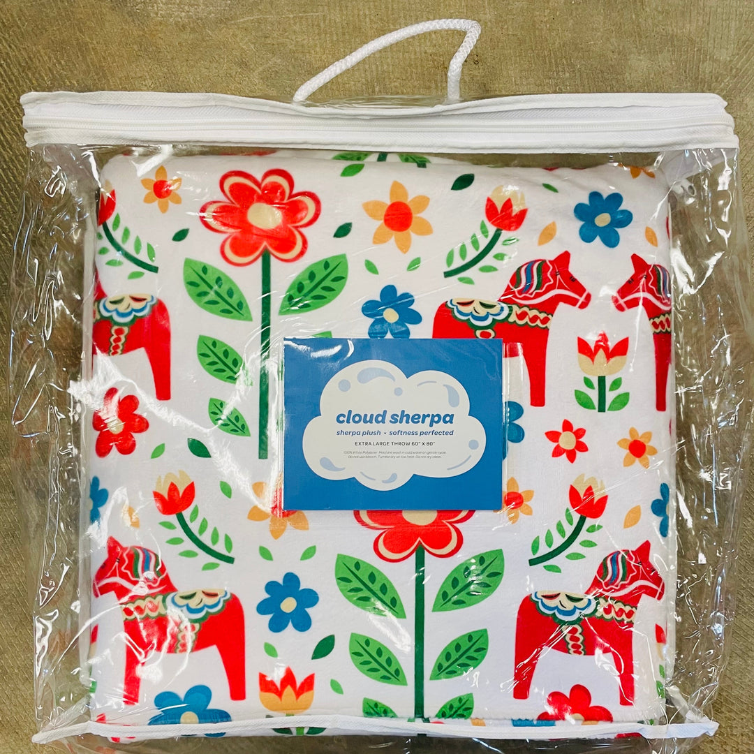 Red Dala Horse Cloud Sherpa Blanket 60"x80"