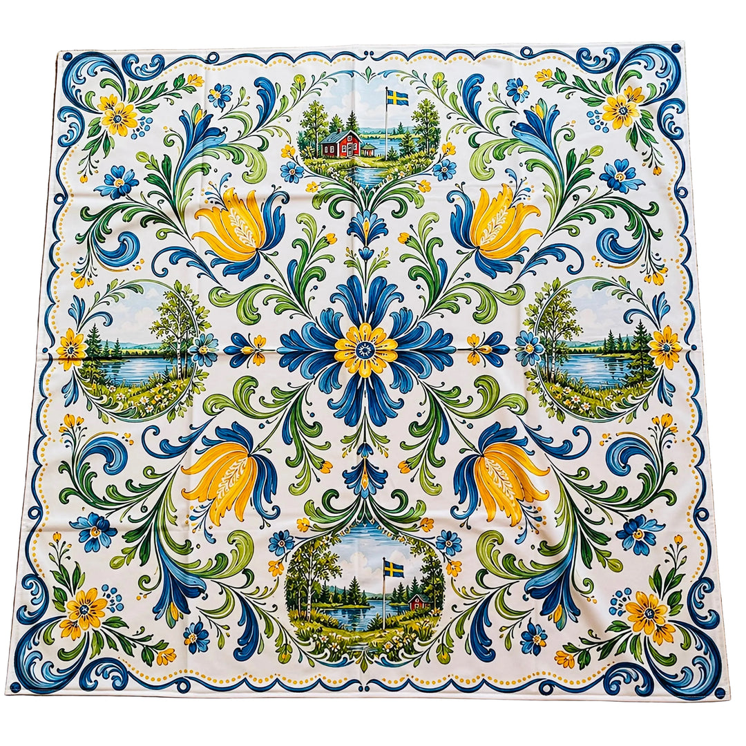 Swedish Flowers & Houses Tablecloth 41"