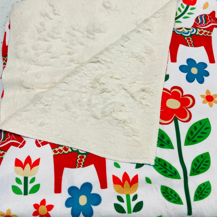 Red Dala Horse Cloud Sherpa Blanket 60"x80"