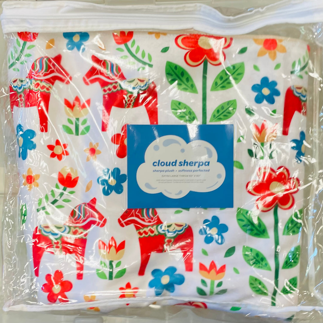 Red Dala Horse Cloud Sherpa Blanket 60"x80"