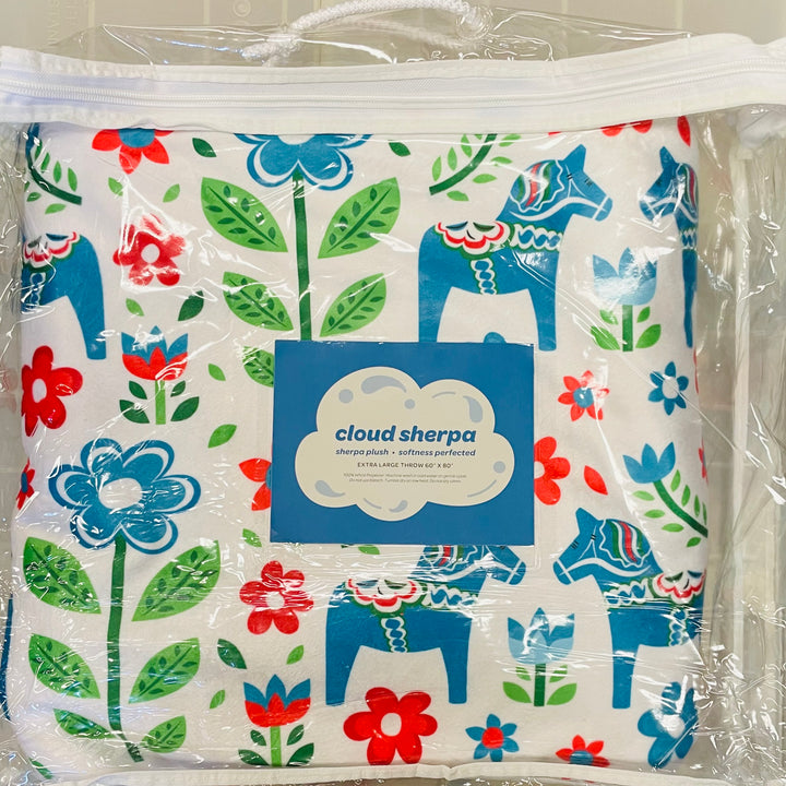 Cloud Sherpa Blanket 60"x80" - Blue Dala Horse