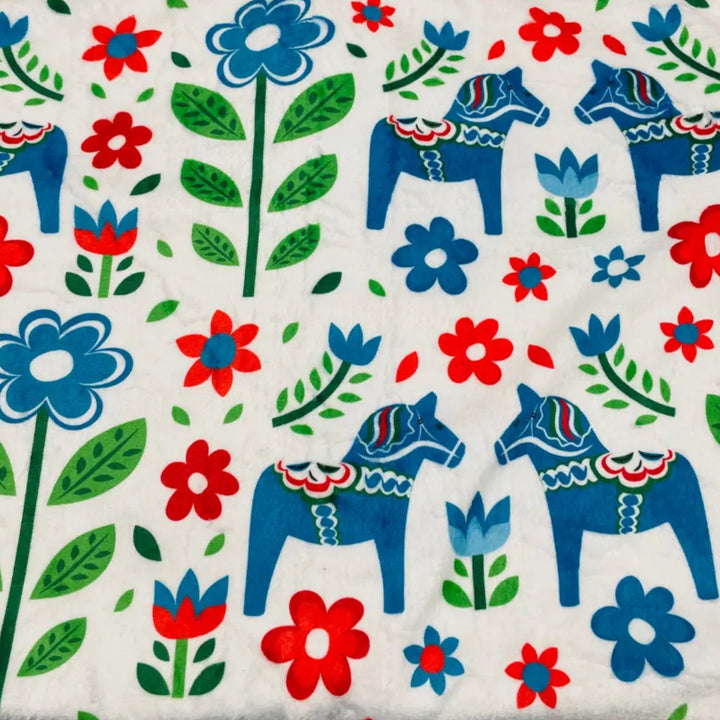 Cloud Fleece Minky Blanket 60"x80" - Blue Dala horse
