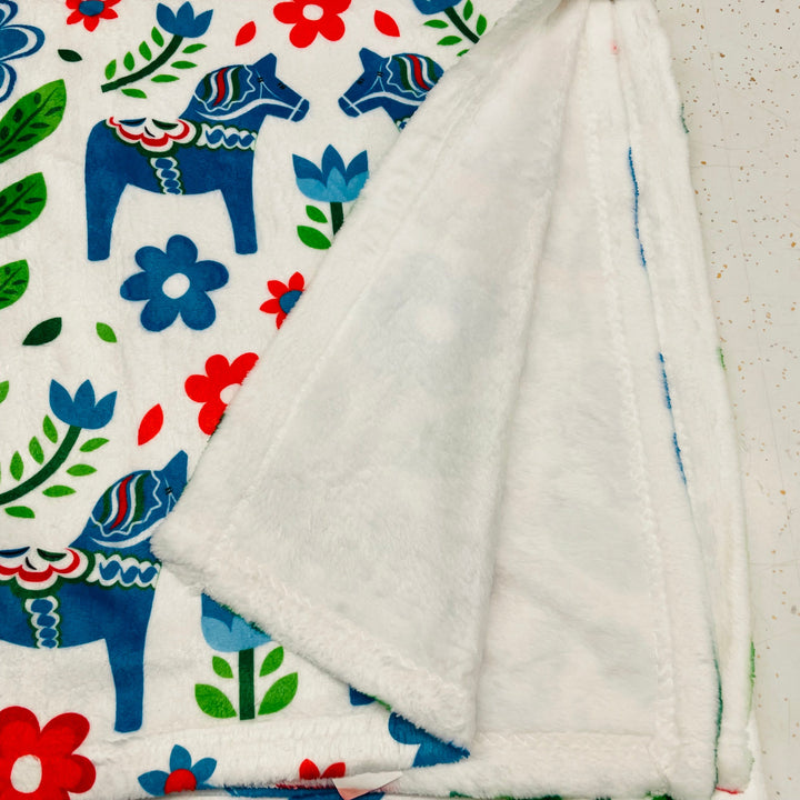 Cloud Fleece Minky Blanket 60"x80" - Blue Dala horse