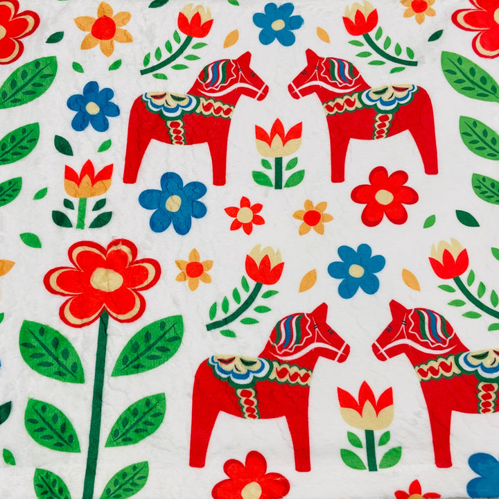 Cloud Fleece Minky Blanket 60"x80" - Red Dala Horse