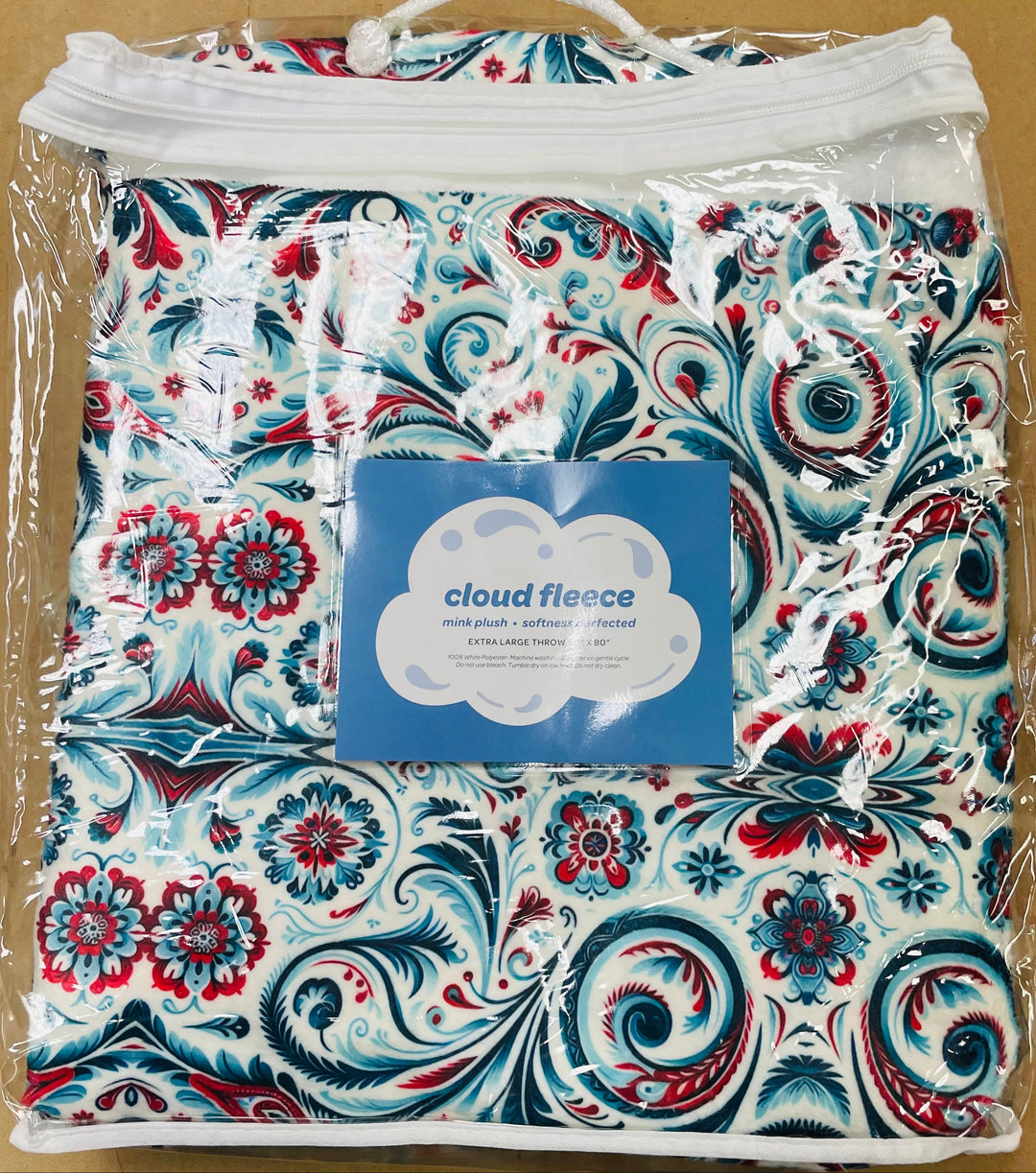Cloud Fleece Minky Baby Blanket 60"x80" - Rosemaling Swirls
