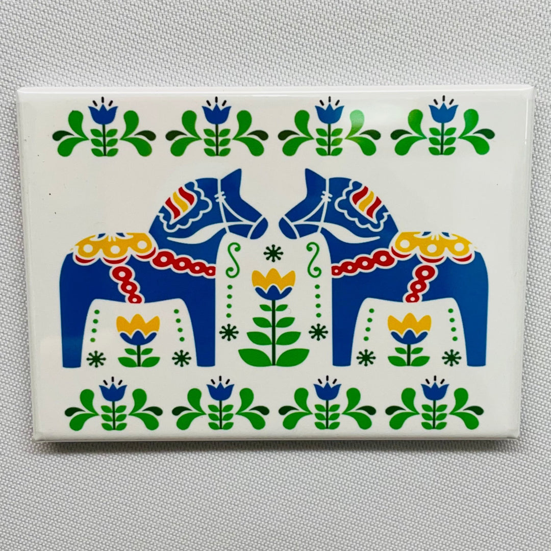 Rectangle Magnet, Blue Dala Horses