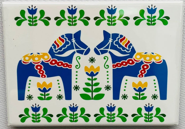 Rectangle Magnet, Blue Dala Horses