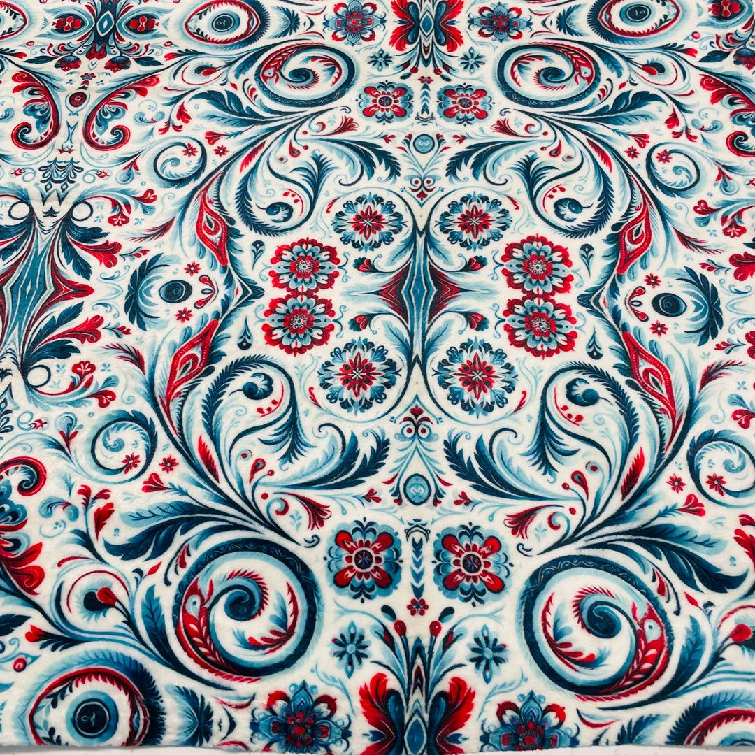 Cloud Fleece Minky Baby Blanket 60"x80" - Rosemaling Swirls