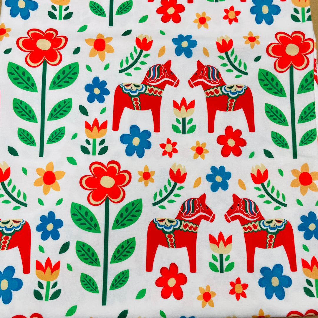 Baby Blanket 50" x 60" -  Red Dala Horses
