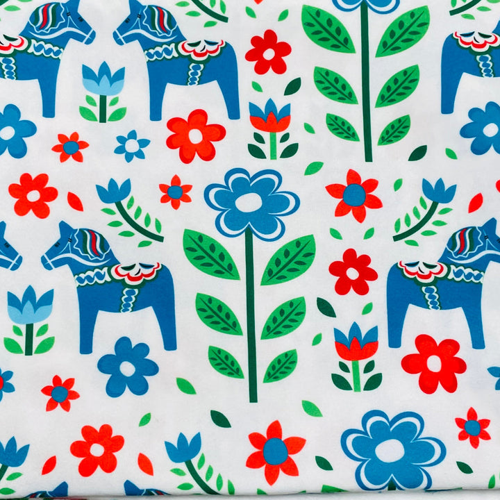 Baby Blanket 50" x 60" - Blue Dala horse