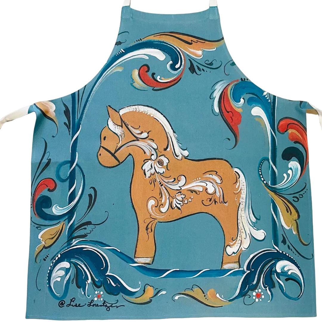 Apron - Lise Lorentzen Blue Rosemaling with Fjord Horse