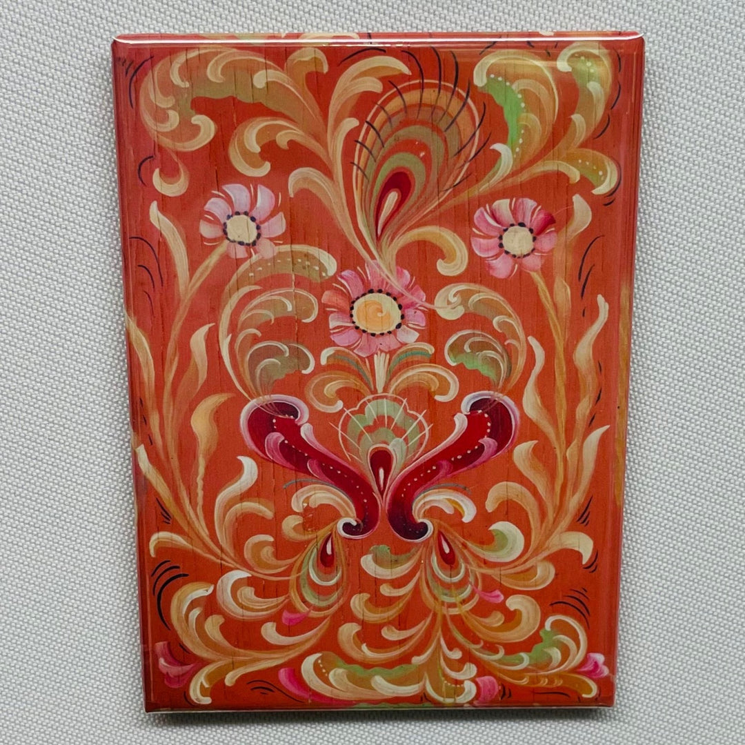 Rectangle Magnet, Pink Rosemaling