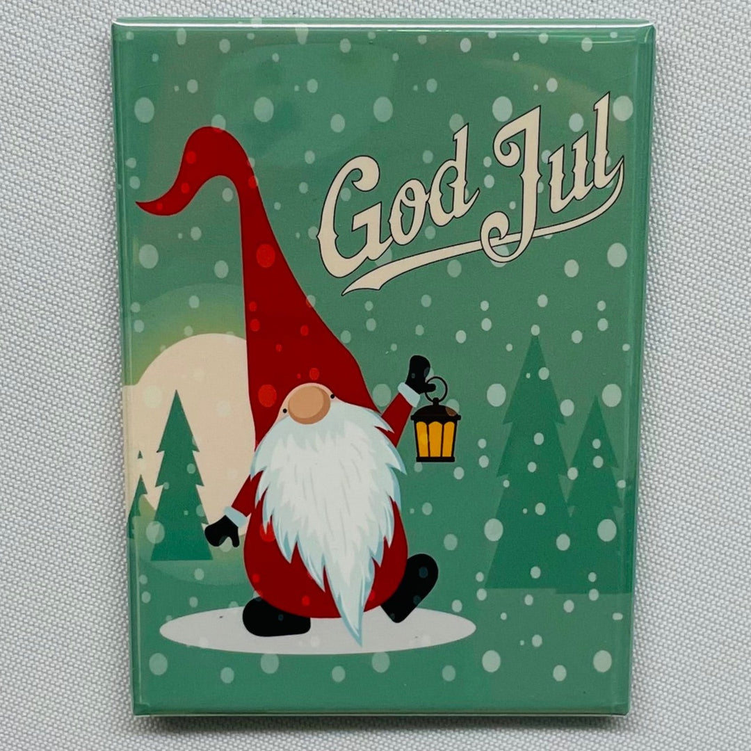 Rectangle Magnet, God Jul Gnome with Lantern