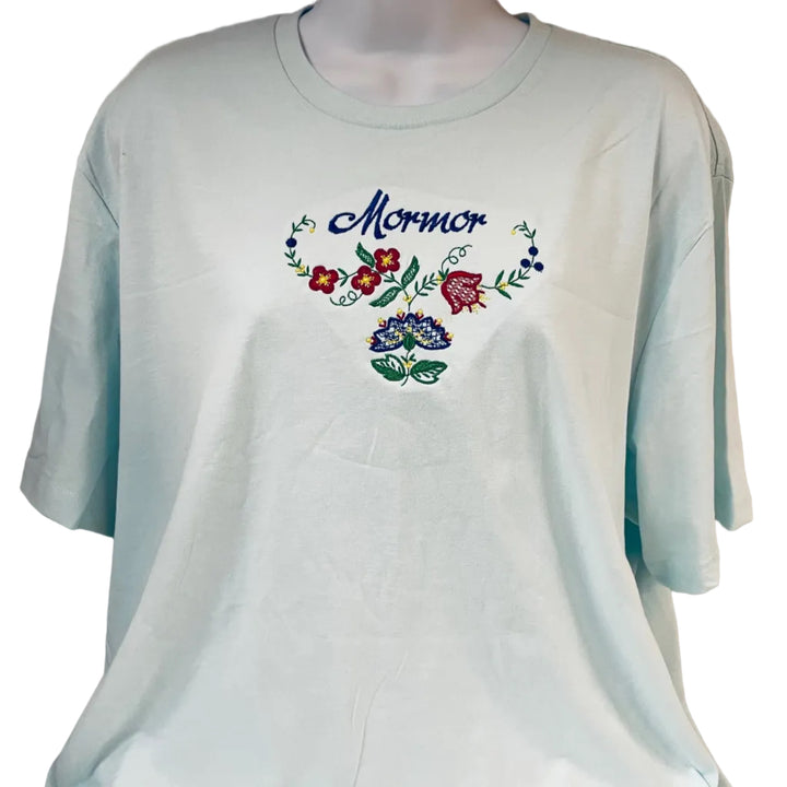 Floral Mormor on Seaglass Blue T-shirt