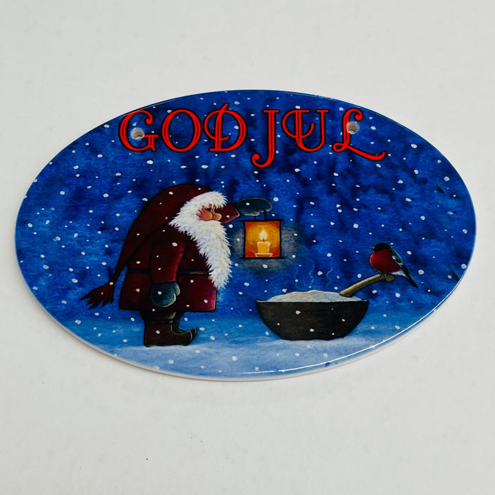 Oval Ceramic Sign - Eva Melhuish God Jul Tomte with Rice porridge