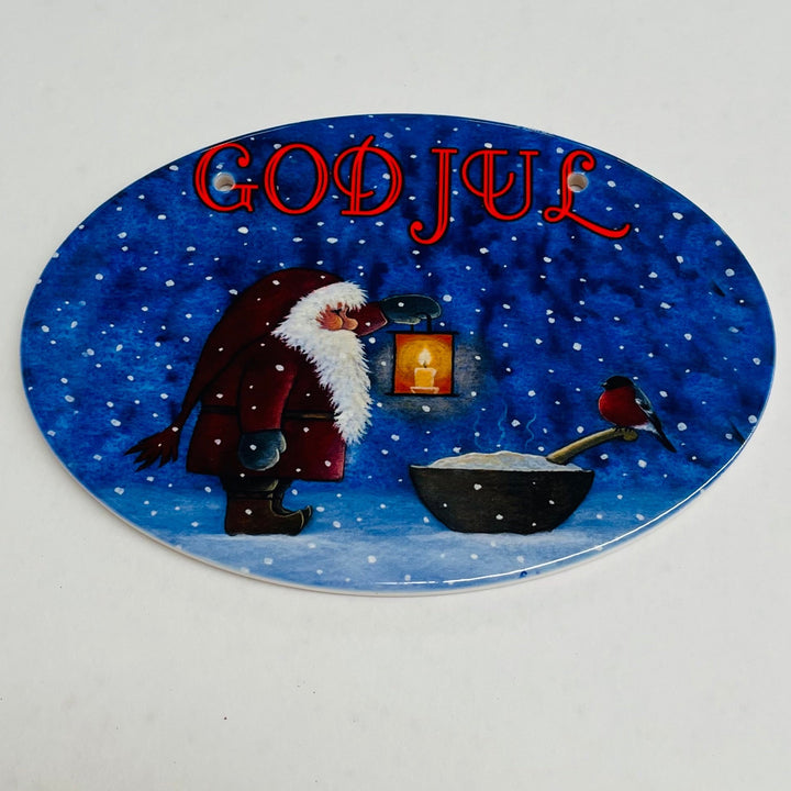 Oval Ceramic Sign - Eva Melhuish God Jul Tomte with Rice porridge