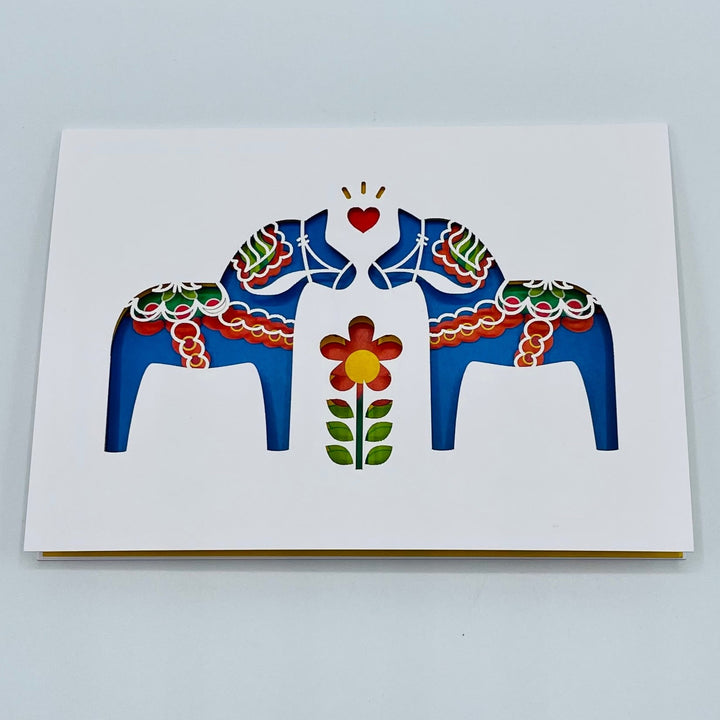 Laser cut Card Blue Dala Horse with Flower